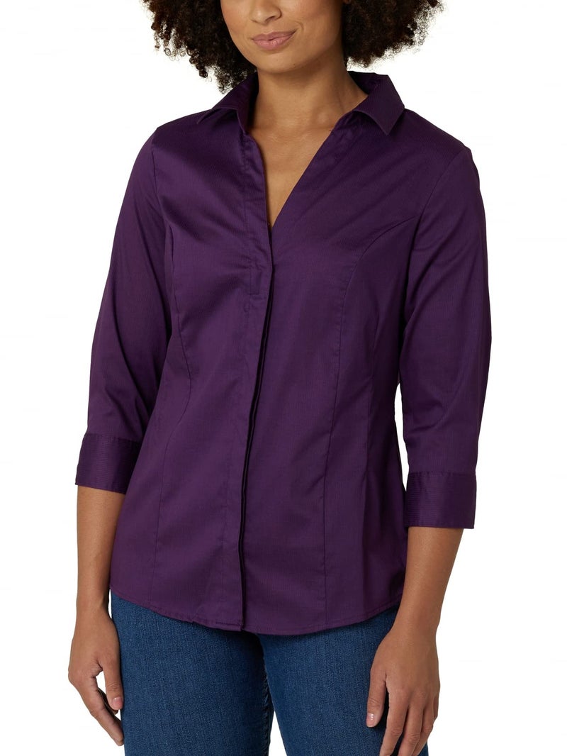 Riders by Lee Indigo Women's Easy Care Â¾ Sleeve Woven Shirt Shirt, Purple Pennant, Medium
